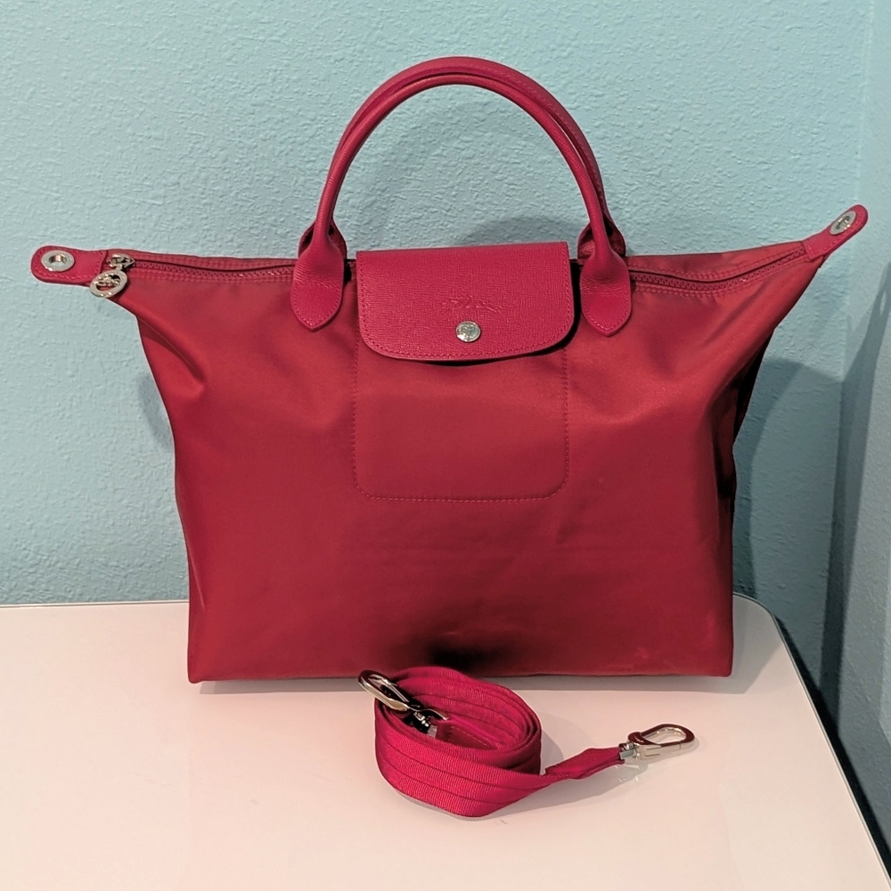LONGCHAMP Neo Le Pliage Crossbody Duffle Bag Fuschia Magneta Pink